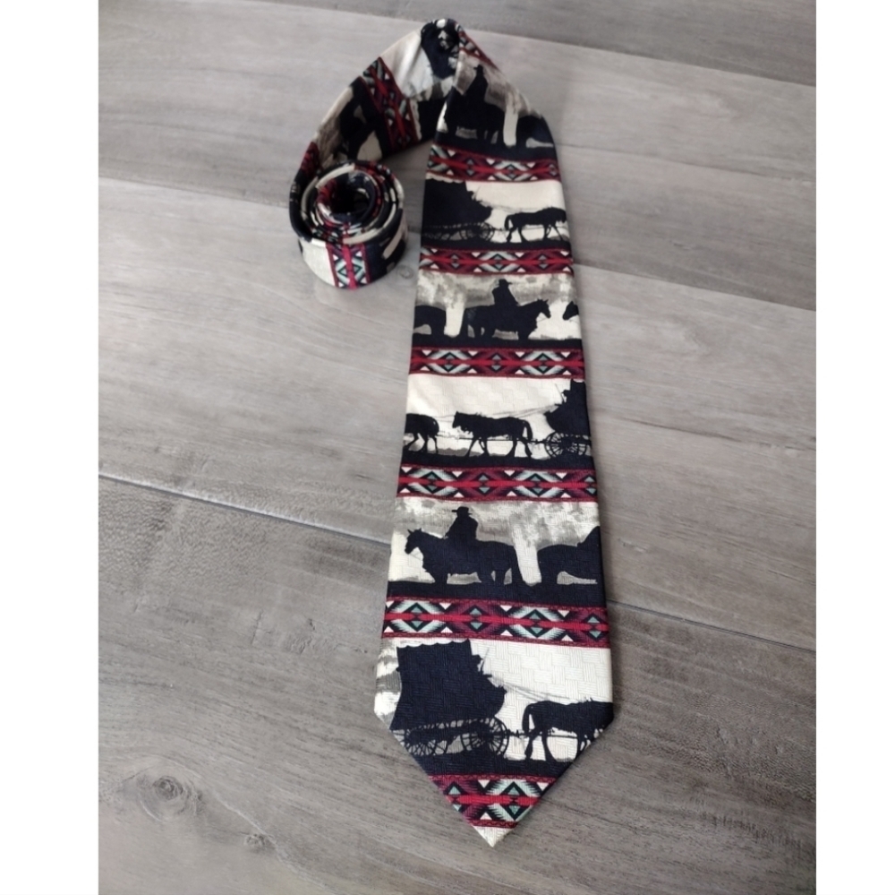Ralph Marlin Cowboy Silhouette Repeat western southwestern novelty silk tie